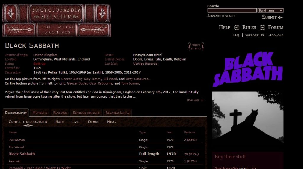 Black Sabbath Metal Archives