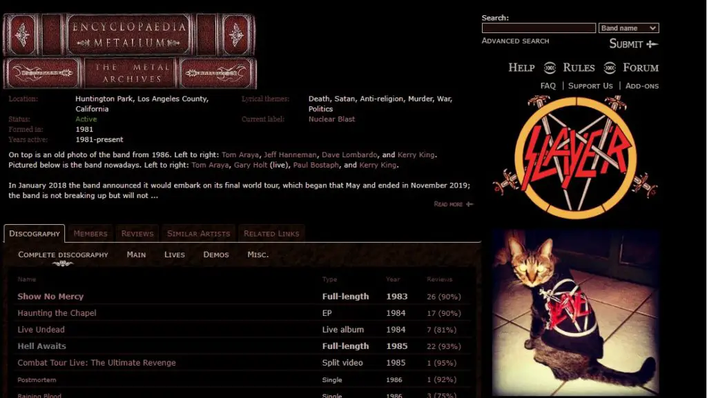 Slayer Metal Archives April 1st
