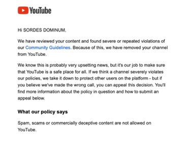 Sordes Dominum YouTube Ban