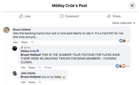 Motley Crue Comment on Backing Tracks