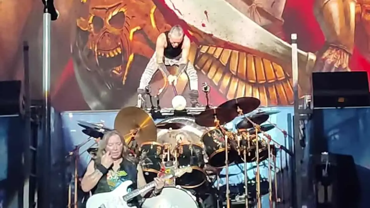 Nicko McBrain Hit With Bong by Bruce Dickinson