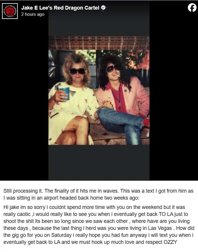Jake E Lee Ozzy Text Message
