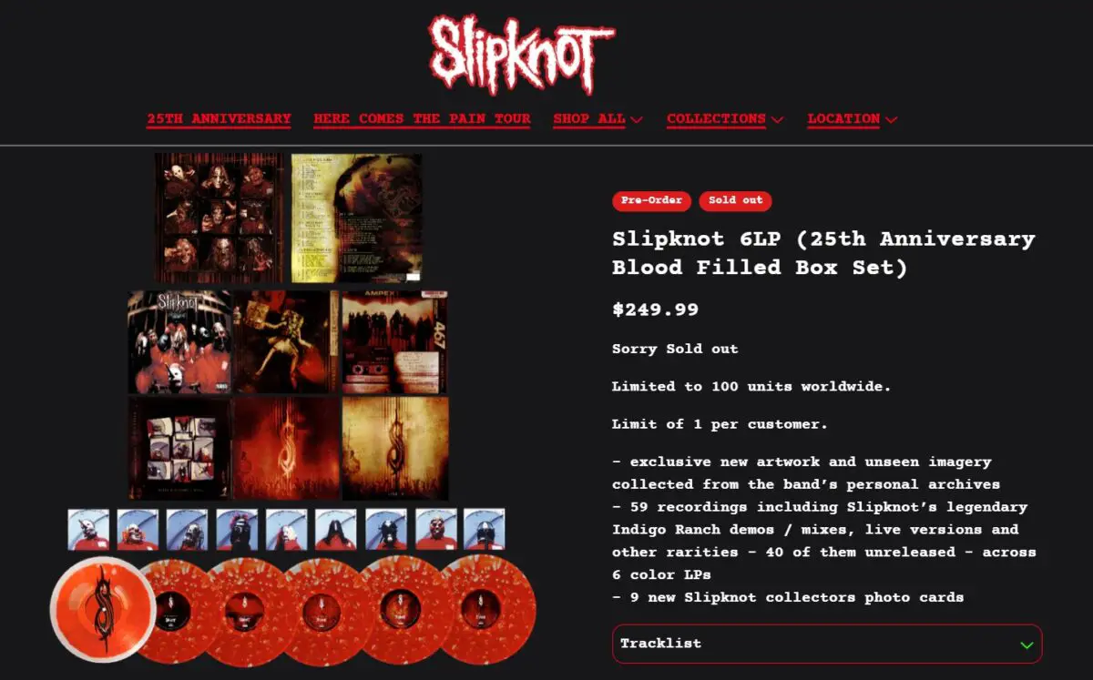Slipknot 6 LP box set sold out